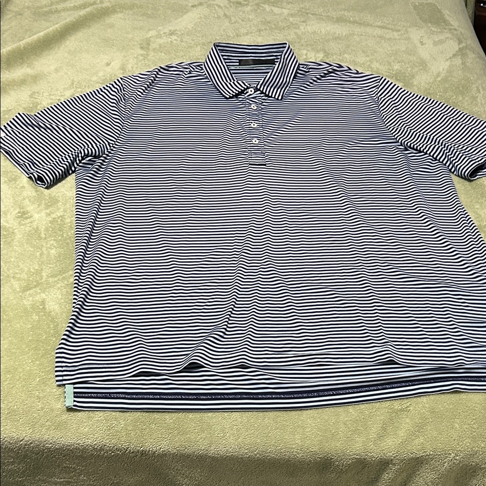 Ralph Lauren Men's Polo Shirt - Navy and White Stripes